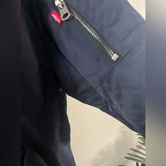 New LEVI'S Men's Large Flight Bomber Jacket Faux Fur Removable Collar Navy XL - Picture 7 of 11